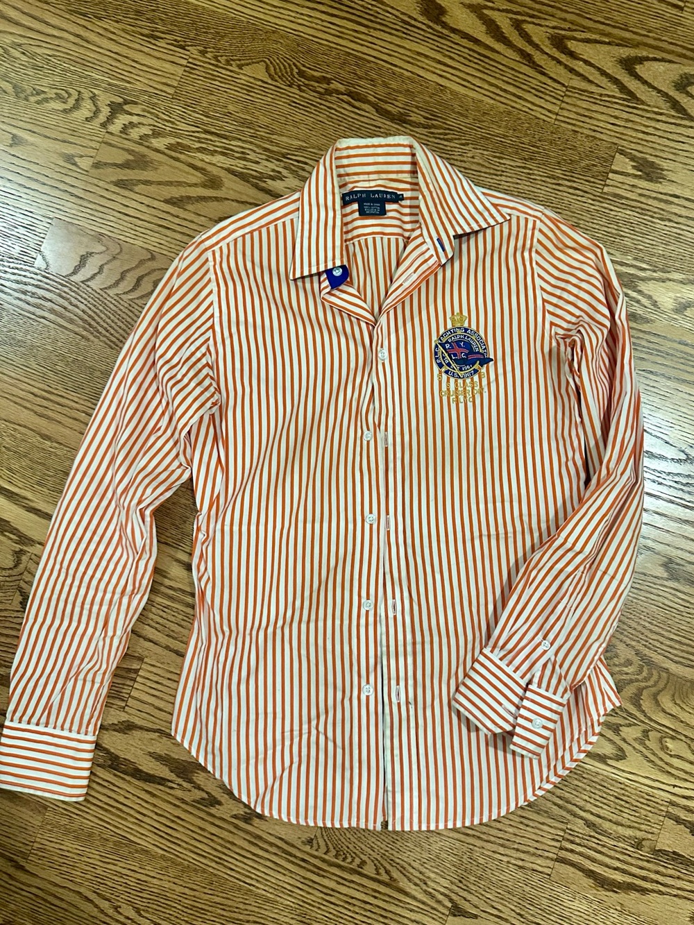 Ralph Lauren Orange & White Stripe Button-Up Shirt with Crest